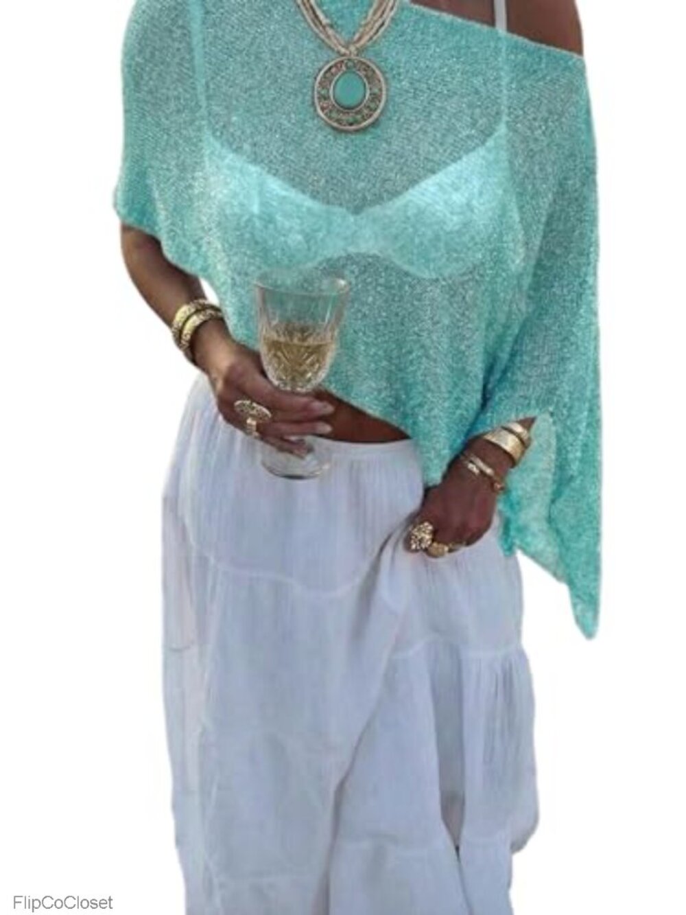 Women's Sheer Knit Crochet Poncho Shawl Summer Beach Cover Up